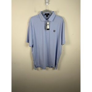 RLX Ralph Lauren Mens Blue White Striped Golf Polo Shirt Crest Logo NWT Large